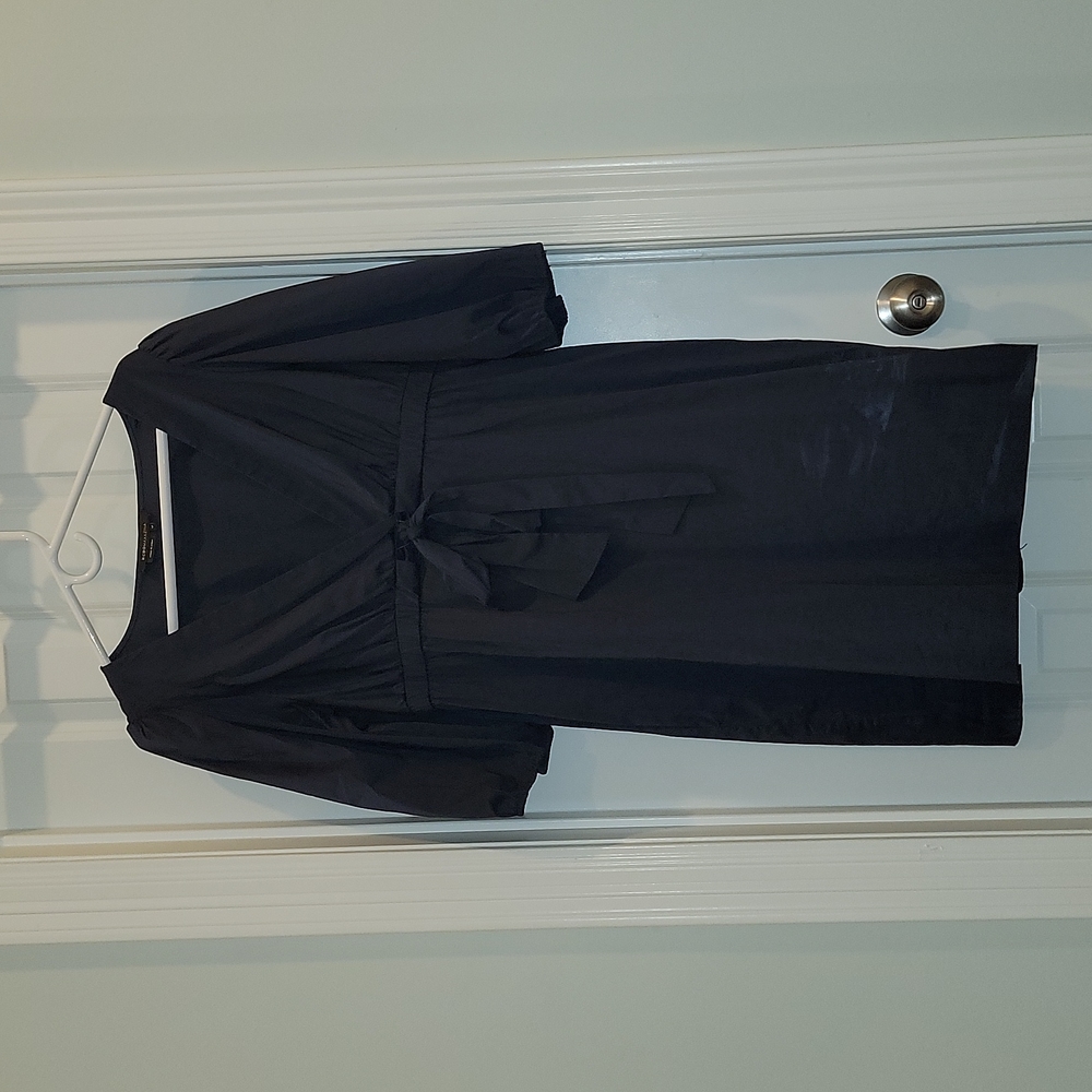 BCBG Max Azria size 12 navy dress. Low neckline. Puffy sleeve